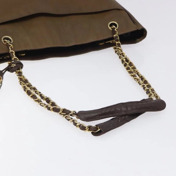 CHANEL Chain Tote Bag Coated Canvas Leather Brown Gold CC Auth bs26043 - Picture 8 of 14